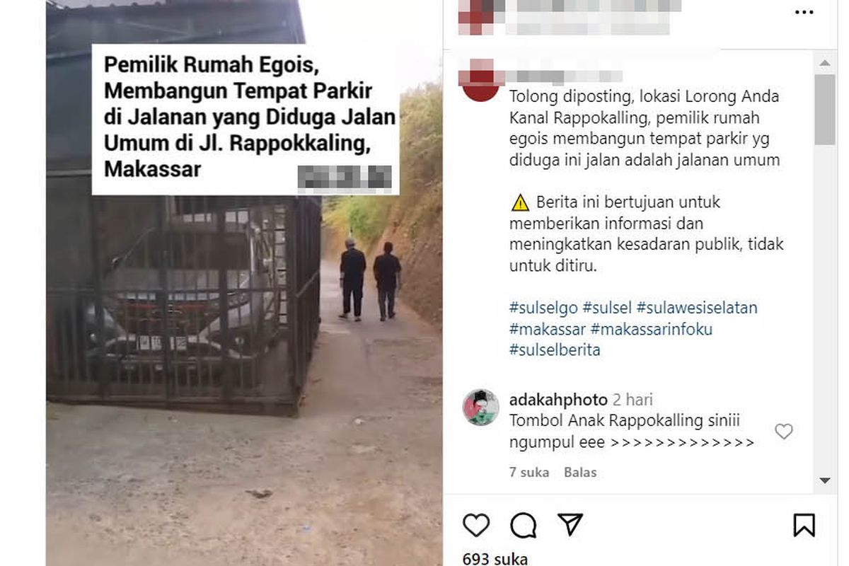 GARASI MOBIL: Unggahan foto perihal pembuatan garasi mobil di badan jalan ramai di media sosial. Disebutkan, pembuatan garasi tersebut terjadi di Kota Makassar, Sulawesi Selatan.