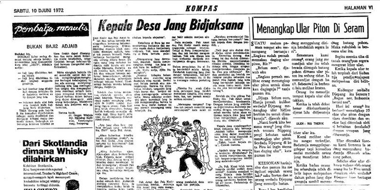 Artikel Menangkap Ular Piton di Seram di harian Kompas edisi 10 Juni 1972