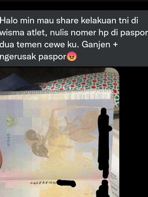 Oknum TNI menulisi paspor mahasiswi yang karantina di Wisma Atlet dengan nomor telpon pribadinya.
