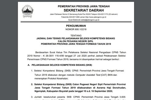 Jadwal dan Lokasi Pelaksanaan SKB CPNS 2019 Pemprov Jawa Tengah
