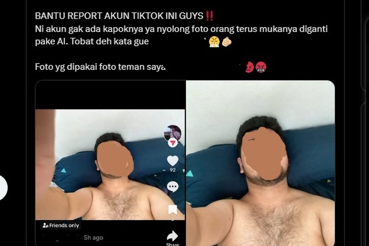 Tangkapan layar ilustrasi foto akun orang lain diambil dan diedit pakai AI tanpa izin.