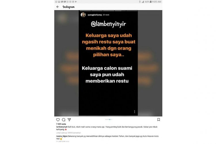 Snapgram kegeraman Kahiyang Ayu pada netizen yang menyindir rencana pernikahannya, viral dari akun gosip @lambenyinyir.