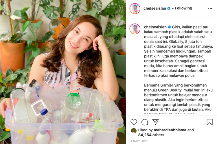 Artis peran Chelsea Islan mengajak masyarakat untuk memilah sampah dan melakukan eRecycle.