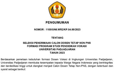 Tangkapan layar pengumuman penerimaan calon dosen tetap di Unpad.