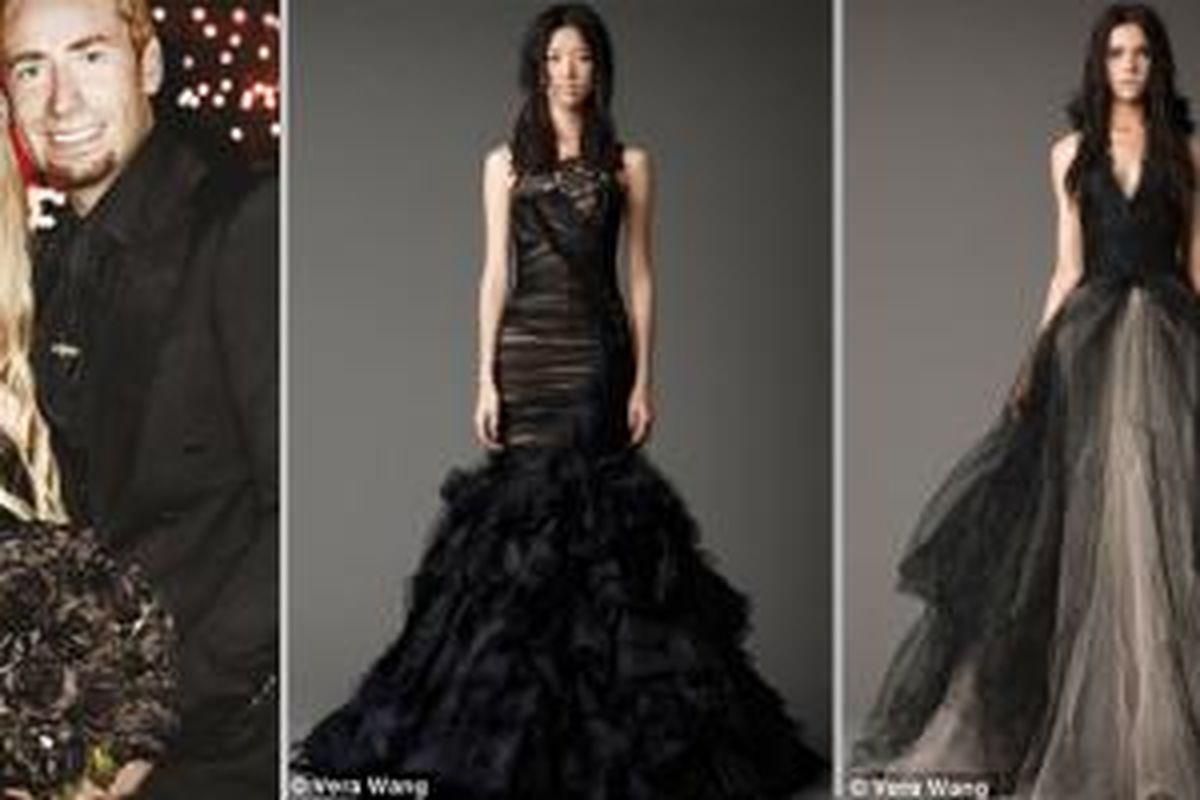 Avril Lavigne, salah satu selebriti yang mengenakan gaun pengantin hitam. Desainer Vera Wang juga merancang busana pengantin hitam untuk kalangan seleb.