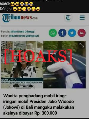 Tangkapan layar Facebook narasi yang menyebut bahwa perempuan yang bersalaman di Bali dengan Jokowi dibayar Rp 300 ribu