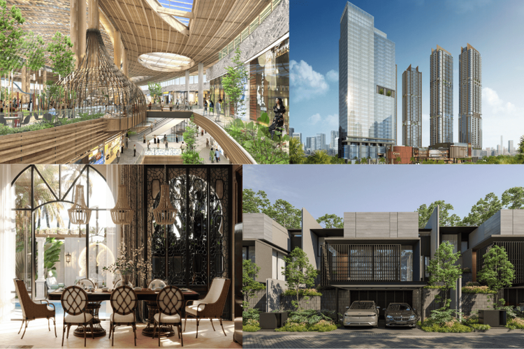 Kiri Atas: Living World Kota Wisata Cibubur. Kanan Atas: Menara Jakarta. Kiri Bawah: Royale Residence. Kanan Bawah: Sequoia Hills. 