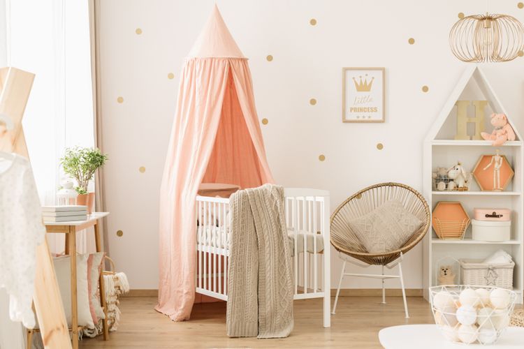 Ilustrasi dekorasi kamar bayi perempuan. 