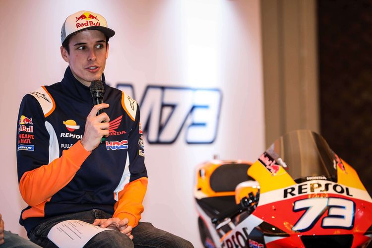 Tim MotoGP, Repsol Honda, Alex Marquez saat acara Repsol Lubricant Show di Hotel Shangri-La, Jakarta, Rabu (5/2/2020). Repsol Honda memperkenalkan kakak beradik Marc dan Alex Marquez sebagai pebalap mereka untuk MotoGP 2020.