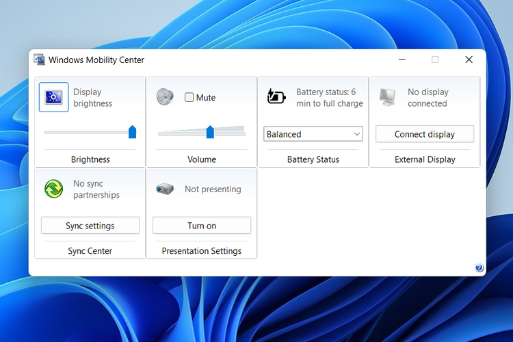 Ilustrasi cara mengatur kecerahan layar laptop atau komputer Windows lewat Mobility Center.