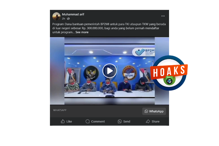 Hoaks, bantuan dana Rp 300 juta dari BP2MI untuk pekerja migran