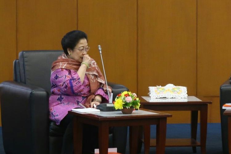 Ketua Dewan Pengarah UKP-PIP Megawati Soekarnoputri di Kompleks Parlemen, Senayan, Jakarta, Rabu (14/3/2018)