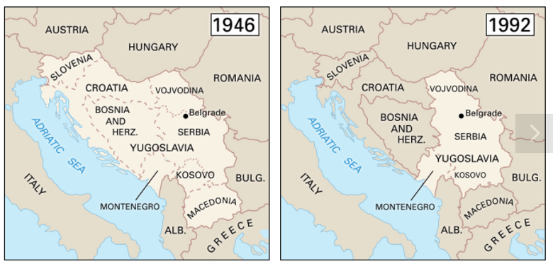 Batas-batas sejarah Yugoslavia dari 1919 hingga 1992.