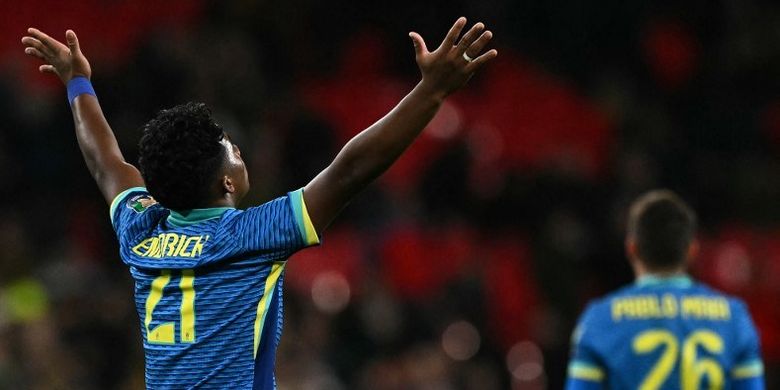 Penyerang belia Timnas Brasil, Endrick Felipe, mencetak gol tunggal kemenangan 1-0 Negeri Samba atas Timnas Inggris dalam sebuah laga uji coba internasional pada Minggu (24/3/2024) dini hari WIB.