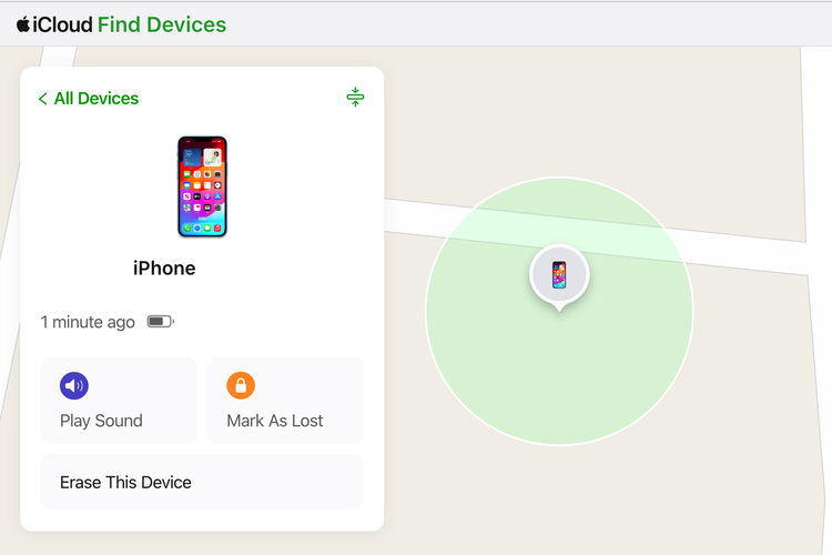 Ilustrasi cara membunyikan iPhone dari jauh melalui Find My.