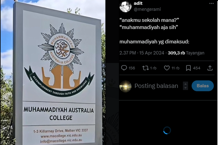 Tangkap layar unggahan tentang sekolah Muhammadiyah di Australia