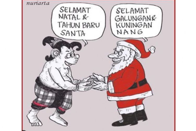 Meme toleransi perayaan Natal, Galungan dan Kuningan karya @nuriarta.