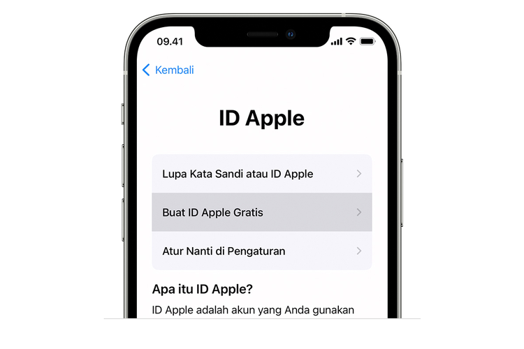 Ilustrasi cara membuat Apple ID di iPhone.