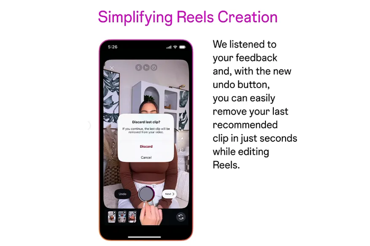 Instagram meningkatkan fitur kamera dalam aplikasinya serta menghadirkan fitur Undo untuk memudahkan pengguna memangkas klip terakhir