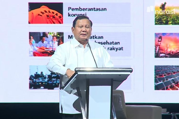 Bacapres Prabowo Subianto dalam acara 3 Bacapres Bicara Gagasan Grhra Sabha Pramana UGM, Selasa (19/9/2023).