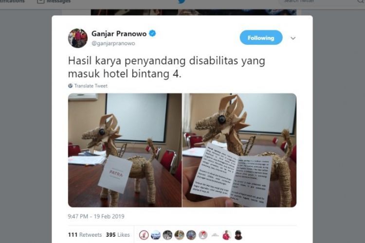 Hasil karya replika Warak Ngendog yang dipamerkan Gubernur Jawa Tengah Ganjar Pranowo melalui akun media sosialnya.