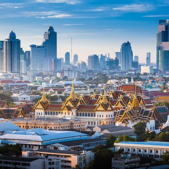 Ilustrasi pemandangan kota Bangkok, Thailand. Kota yang sering dikunjungi di dunia sepanjang 2025.