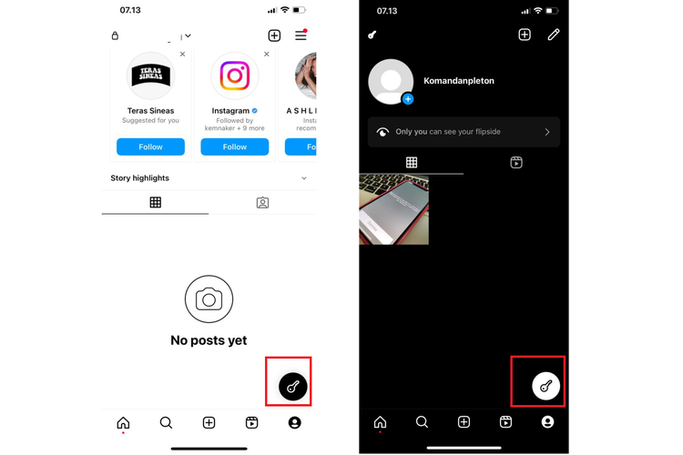 Tampilan fitur Flipside Instagram yang berbentuk ikon kunci. Pengguna bisa klik ikon kunci tersebut untuk beralih dari profil utama ke profil sekunder dan sebaliknya.