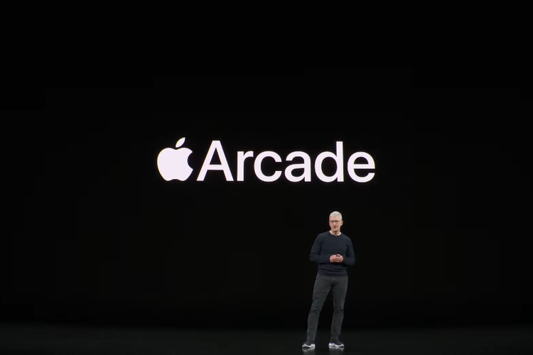 Ilustrasi Tim Cook memperkenalkan Apple Arcade
