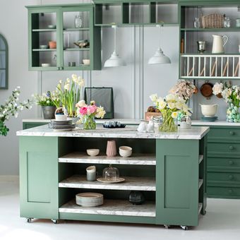 Ilustrasi dapur dengan nuansa warna hijau. 