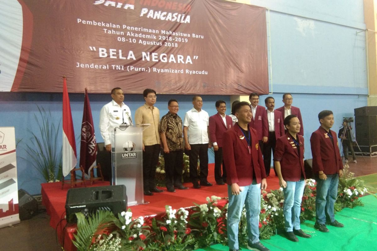 Menhan Jenderal (Purn) TNI Ryamizard Ryacudu  menjadi pembicara utama pada Pembekalan Penerimaan Mahasiswa Baru (PPMB) Universitas Tarumanegara tahun akademik 2018-2019 (8/8/2018).