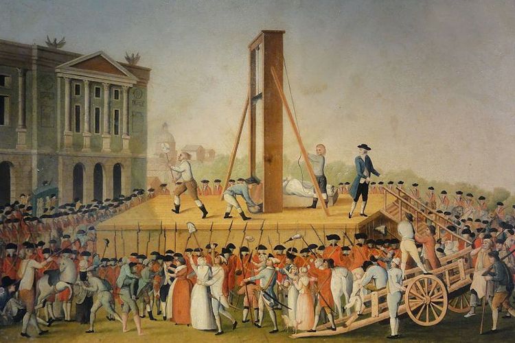 Sebuah lukisan yang menggambarkan proses eksekusi Ratu Perancis Marie Antoinette pada 16 Oktober 1793.
