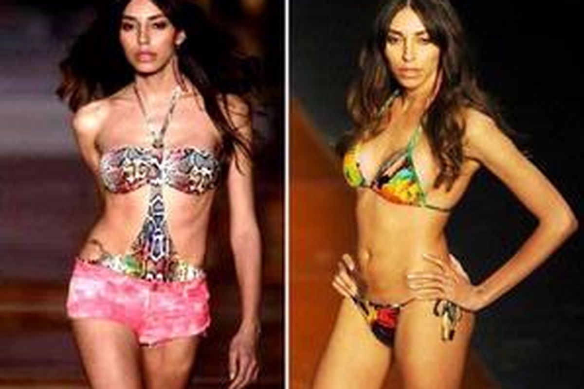 Lea mengenakan koleksi swimwear dari Blue Man, brand pakaian renang terbesar di Brazil, dalam event Fashion Rio Summer 2012.