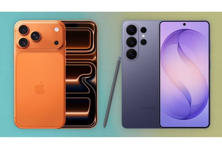 Ilustrasi iPhone 17 Pro Max dan Samsung Galaxy S26 Ultra.