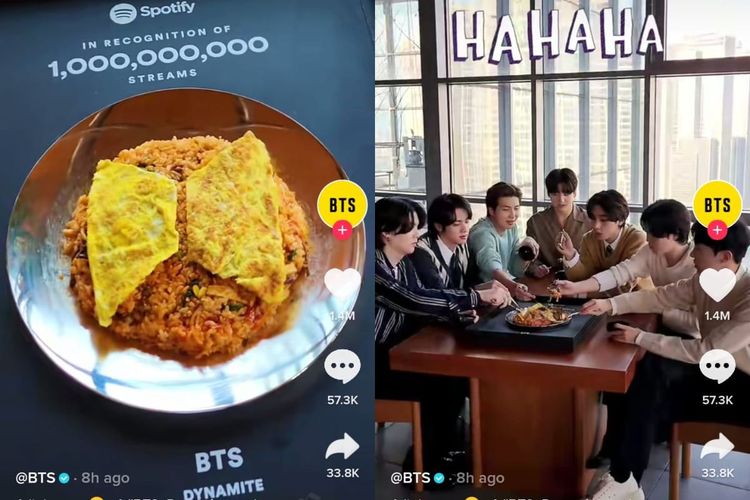 BTS gunakan plakat spotify 1 miliar stream untuk makan.