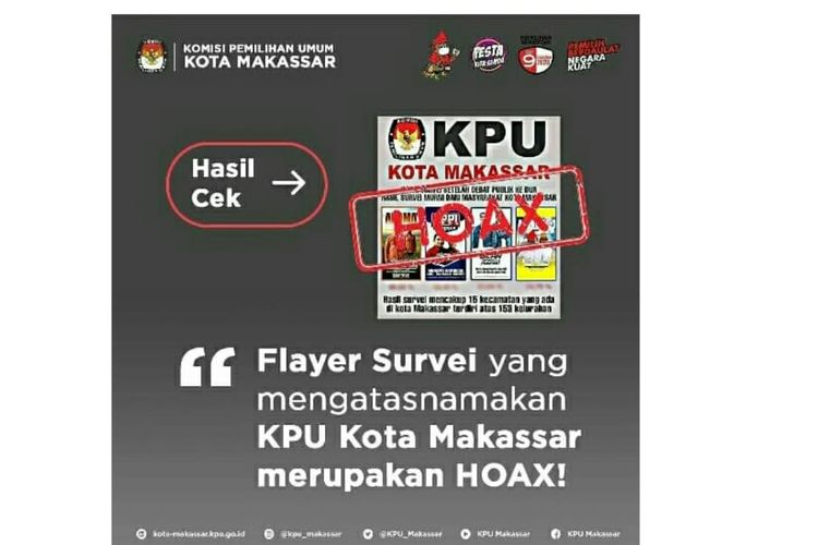 Posting KPU Kota Makassar berisi tanggapan terhadap beredarnya survei Pilkada Kota Makassar mencatut nama KPU Kota Makassar.