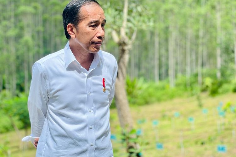 Presiden Joko Widodo saat meninjau proyek infrastruktur di kawasan Ibu Kota Nusantara (IKN), Kalimantan Timur, Selasa (25/10/2022).