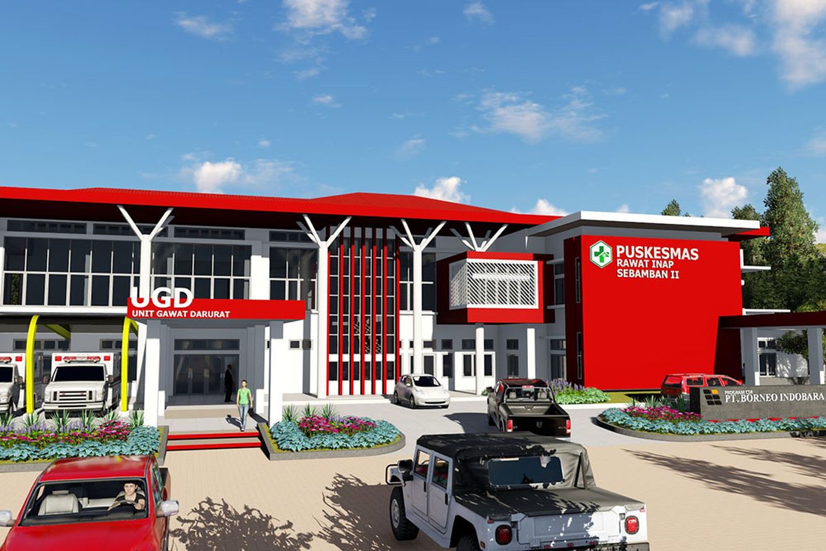 Desain halaman utama Puskesmas Rawat Inap Plus Sebamban 2, Kecamatan Angsana, Kabupaten Tanah Bumbu, Kalimantan Selatan.