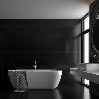 Ilustrasi keramik kamar mandi yang memiliki warna gelap