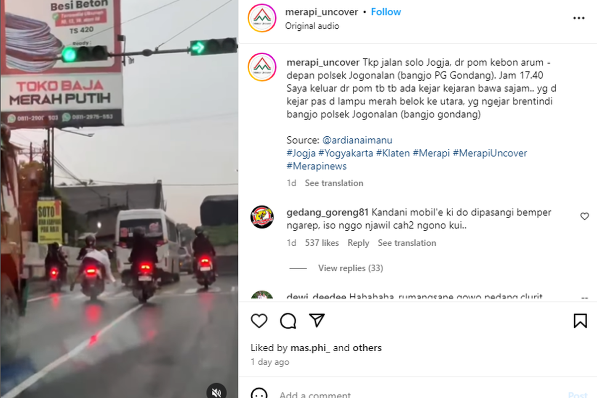Aksi klitih di jalan raya Solo-Yogyakarta