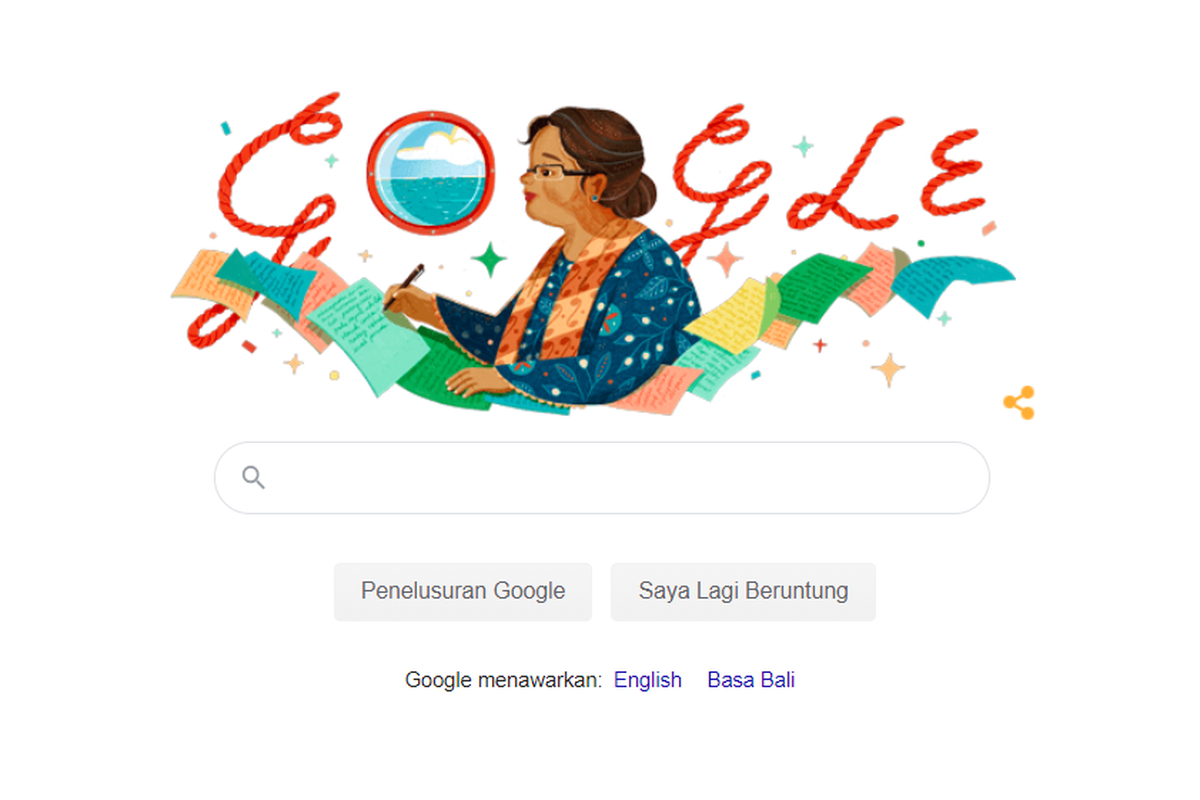 Ilustrasi NH Dini yang diabadikan lewat Google Doodle, Sabtu (29/2/2020).