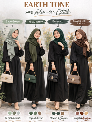 Gamis Hitam Cocok dengan Jilbab Warna Apa? Earth Tone yang Adem dan Estetik.
