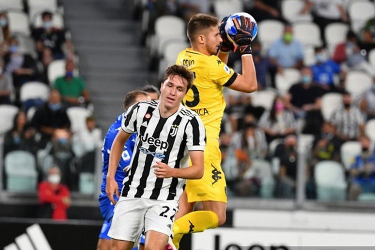 Federico Chiesa dalam laga pekan kedua Liga Italia 2021-2022 antara Juventus dan Empoli di Stadion Allianz, Minggu (29/8/2021) dini hari WIB.