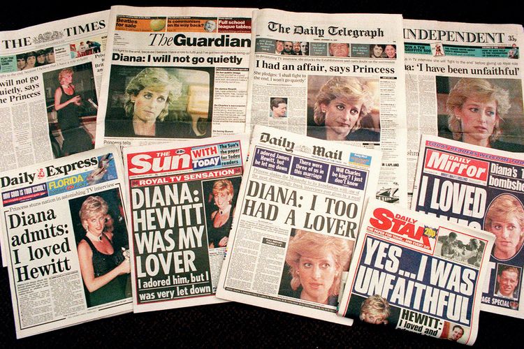 Kumpulan headline koran Inggris ketika wawancara Putri Diana tahun 1995 dengan jurnalis BBC Martin Bashir menjadi berita besar. Pangeran William dan Harry menuding Bashir menipu Putri Diana agar mau diwawancarai di tv.