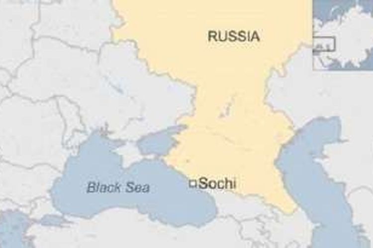 Sochi, lokasi hilangnya pesawat Rusia. 