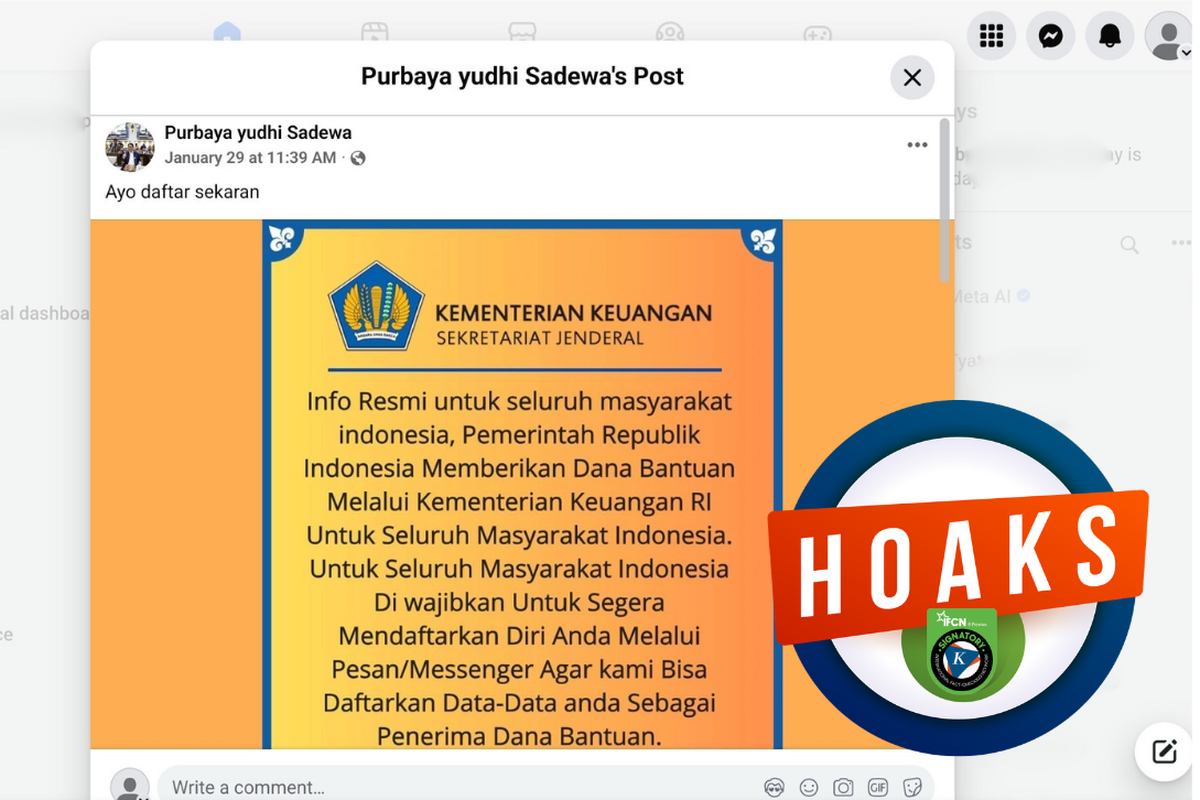 Kemenkeu Jadi Sasaran Penipuan Dana Bantuan Palsu di Media Sosial