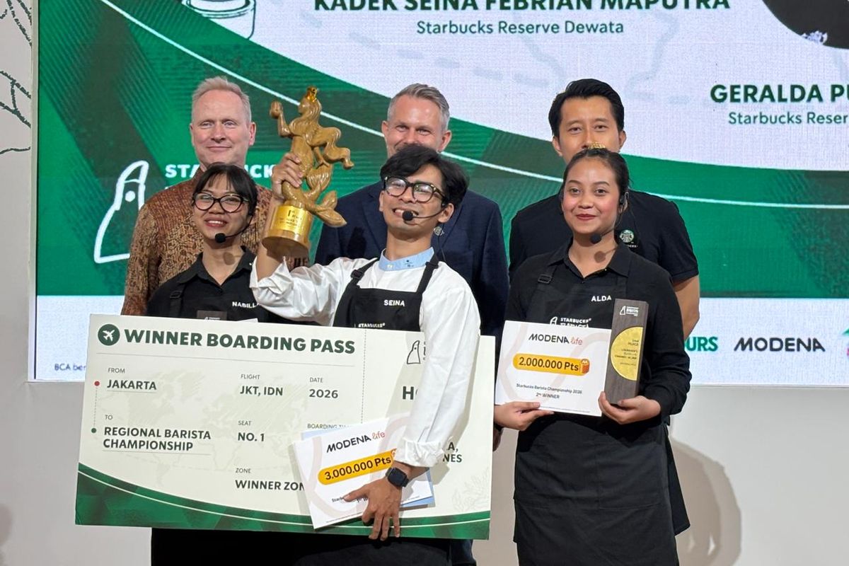 Coffee Specialist Kadek Seina Febrian Maputra dari Starbucks Reserve Dewata berhasil menjadi pemenang pertama pada ajang Starbucks Barista Championship 2026. Ia akan mewakili Indonesia pada Starbucks Barista Championship 2026 tingkat Asia Pasifik di Manila, Filipina, pada September 2026. 