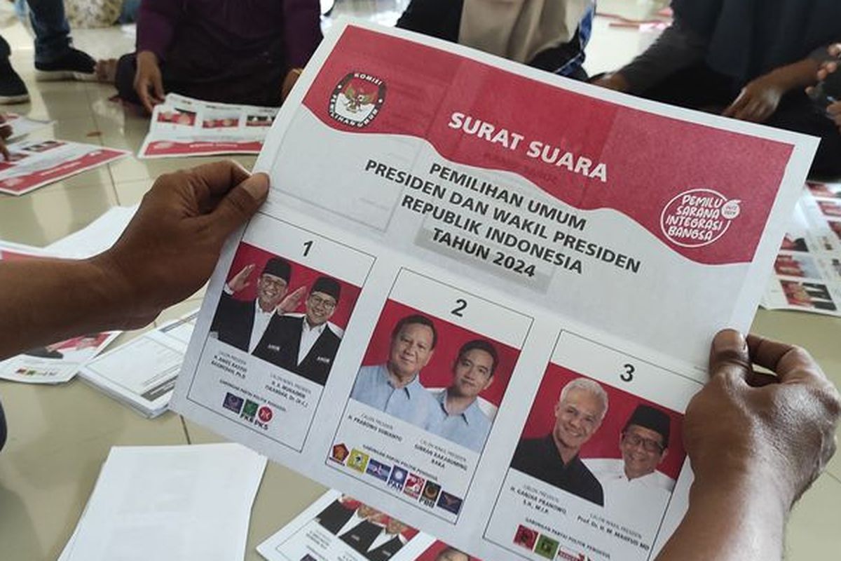 Ilustrasi surat suara Pemilu 2024.