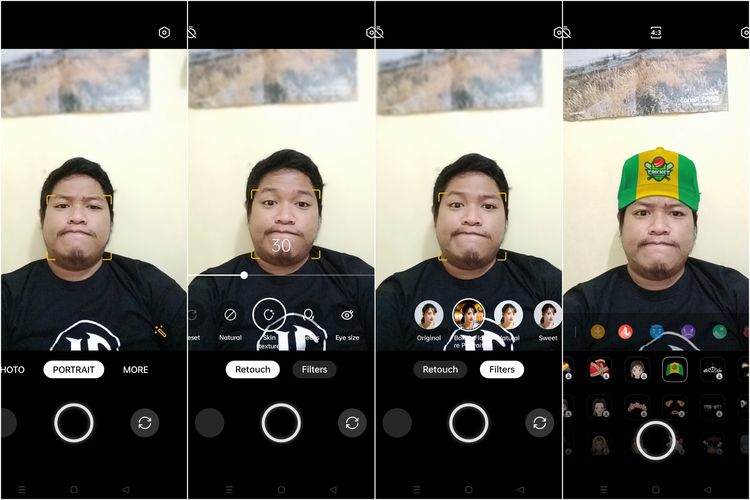 Cara menggunakan fitur Retouch, Filters, dan Stickers di mode kamera selfie Oppo Reno 8 4G.