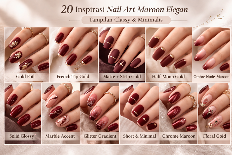 20 inspirasi nail art maroon elegan yang classy dan modern. Cocok untuk pesta, kondangan, hingga acara formal favoritmu!