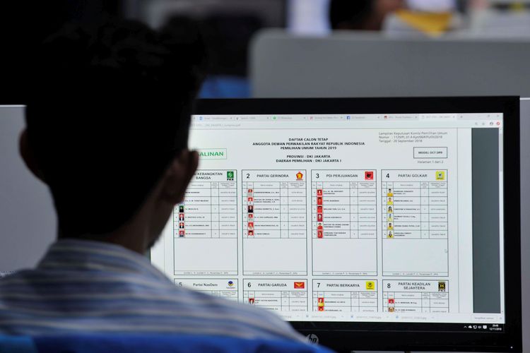 Warga di Jakarta, Senin (12/11/2018) mengamati Daftar Calon Tetap (DCT) Anggota DPR RI yang akan berlaga dalam Pemilu 2019 yang dirilis melalui situs Komisi Pemilihan Umum (KPU). Masyarakat bisa mengkritisi calon legislatif yang diumumkan jika calon tersebut pernah tersangkut kasus korupsi.

KOMPAS/WAWAN H PRABOWO (WAK)
12-11-2018 *** Local Caption *** Pekerja di kawasan perkantoran Palmerah, Jakarta, Senin (12/11/2018) mengamati Daftar Calon Tetap (DCT) Anggota DPR RI yang akan berlaga dalam Pemilu 2019 yang dirilis melalui situs Komisi Pemilihan Umum (KPU).

KOMPAS/WAWAN H PRABOWO (WAK)
12-11-2018